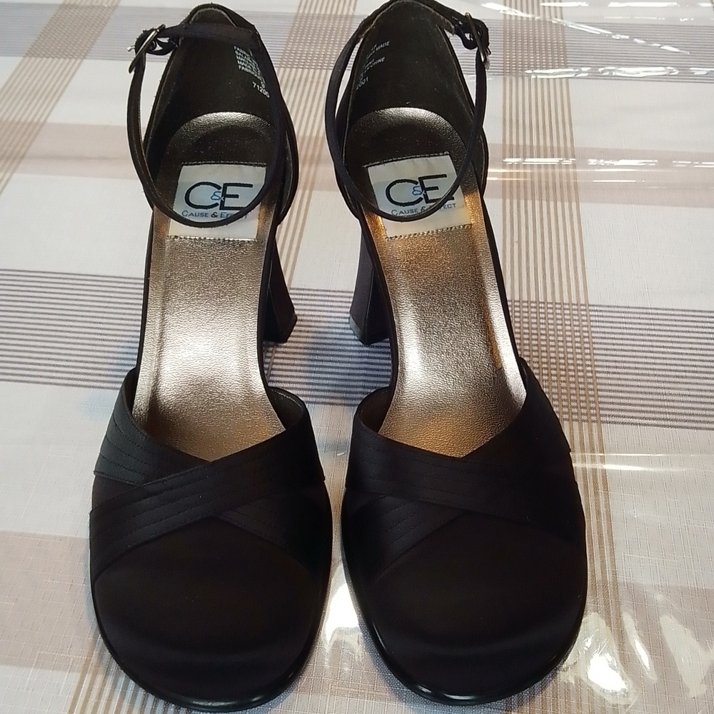 Women’s Satin Shoes, 3.5” Heels, Black, (size 9)